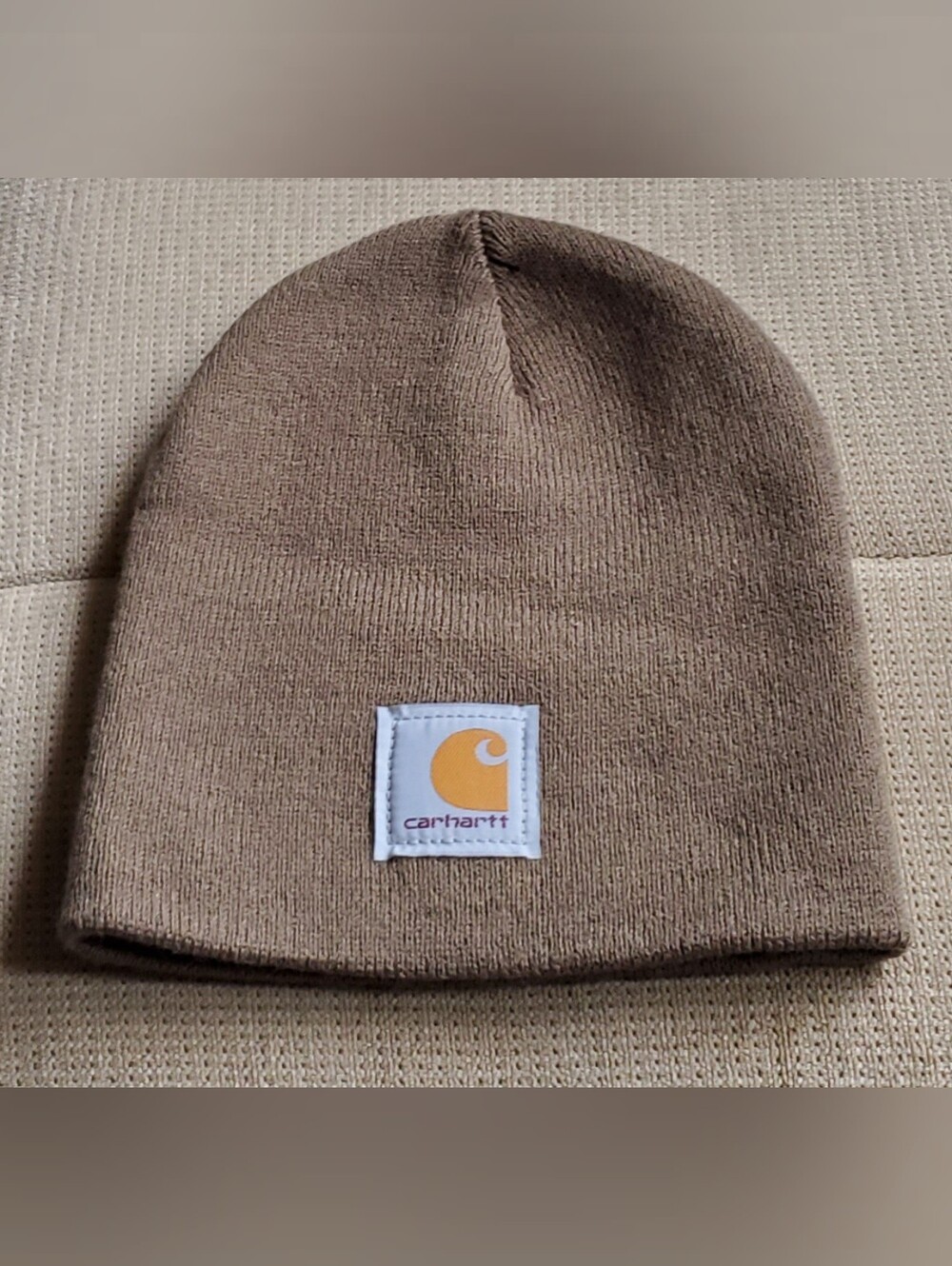 Carhartt Tan Beanie Hat with Logo Patch